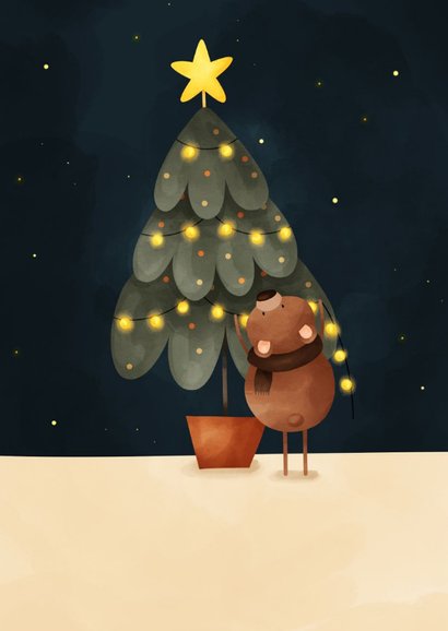 Weihnachtskarte Bär mit Weihnachtsbaum 2
