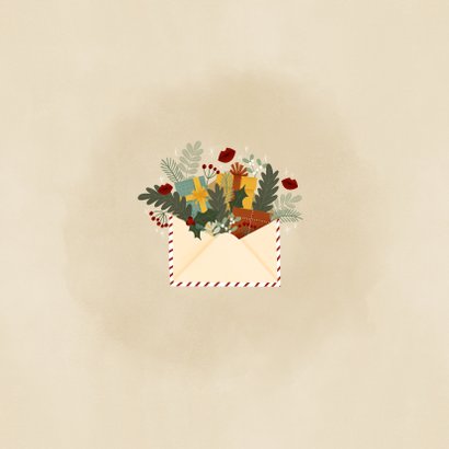 Weihnachtskarte Briefumschlag mit Blumen und Geschenken Rückseite