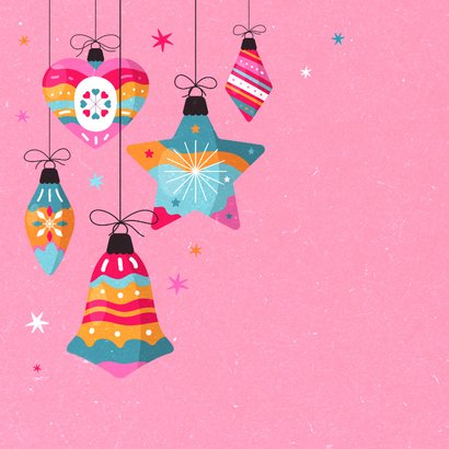 Weihnachtskarte bunte Kugeln auf Pink 2