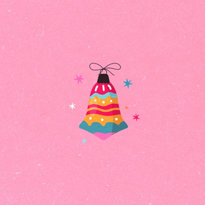 Weihnachtskarte bunte Kugeln auf Pink Rückseite
