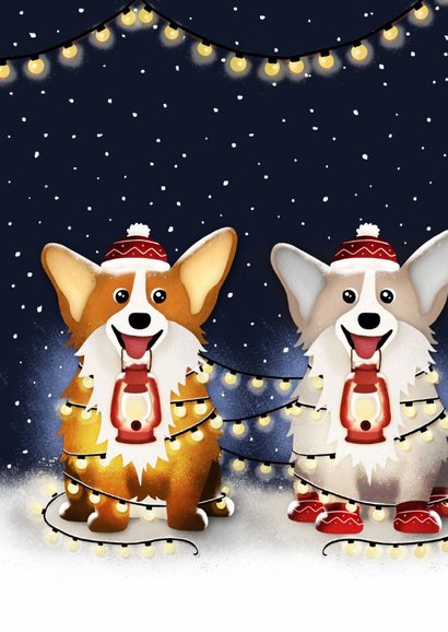 Weihnachtskarte Corgi mit Laterne 2