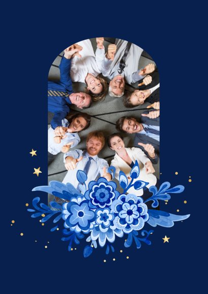 Weihnachtskarte Delfter Blau geschäftlich 2026 Blumen 2