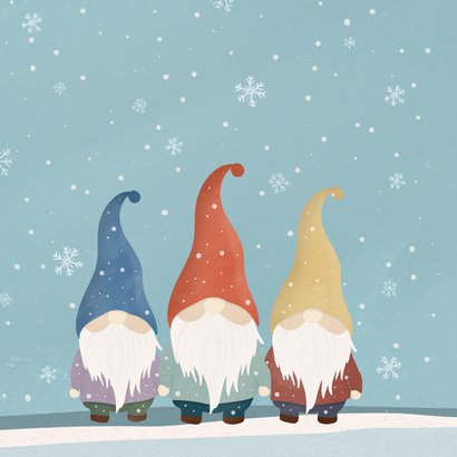 Weihnachtskarte drei lustige Wichtel im Schnee 2
