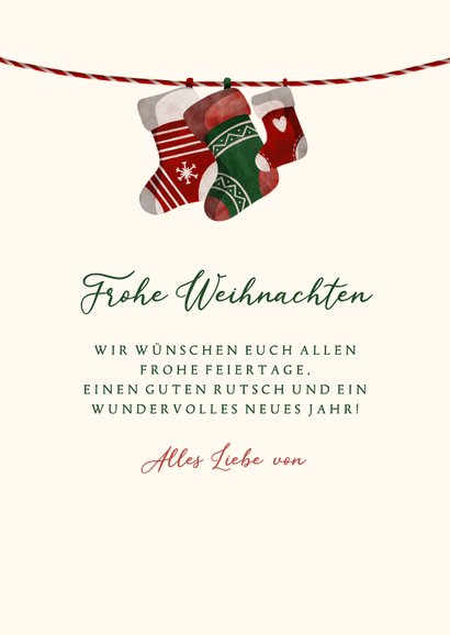 Weihnachtskarte drei Weihnachtssocken mit Namen 3