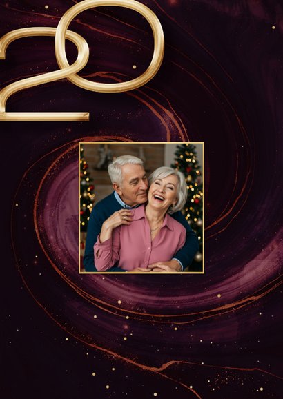 Weihnachtskarte dunkelrot Marmoroptik Fotocollage 2026 2