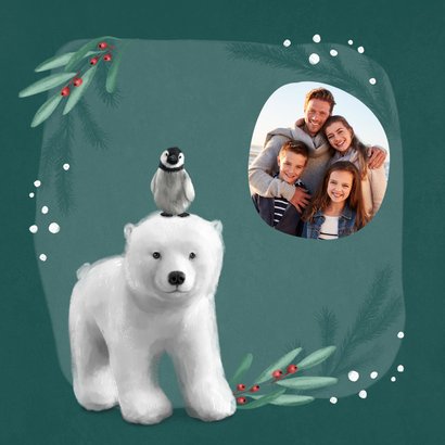 Weihnachtskarte Eisbär mit Pinguin auf dem Kopf 2