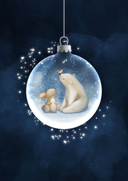 Weihnachtskarte Eisbär & Hase Weihnachtskugel 2
