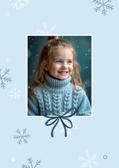 Weihnachtskarte Foto Schleife Blau Schneeflocken 2
