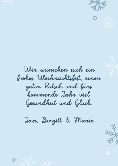 Weihnachtskarte Foto Schleife Blau Schneeflocken 3