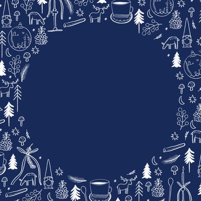 Weihnachtskarte Foto Weihnachts-Doodles blau weiß Rückseite