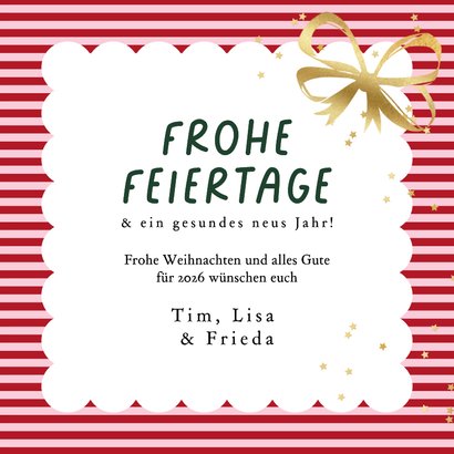 Weihnachtskarte Fotocollage Geschenk gestreift Rückseite