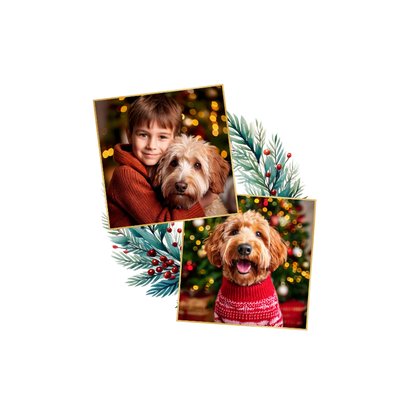 Weihnachtskarte Fotos auf Kranz mit Schleife 2
