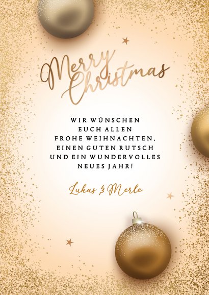 Weihnachtskarte goldene Weihnachtskugeln 3