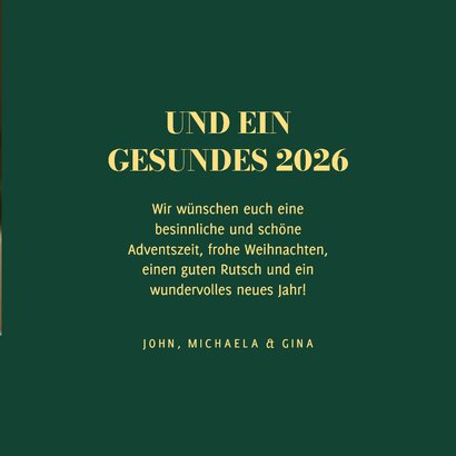 Weihnachtskarte großes Foto Goldschrift auf grün 3