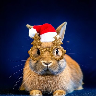 Weihnachtskarte 'Hoppy Holidays' Kaninchen mit Brille 2