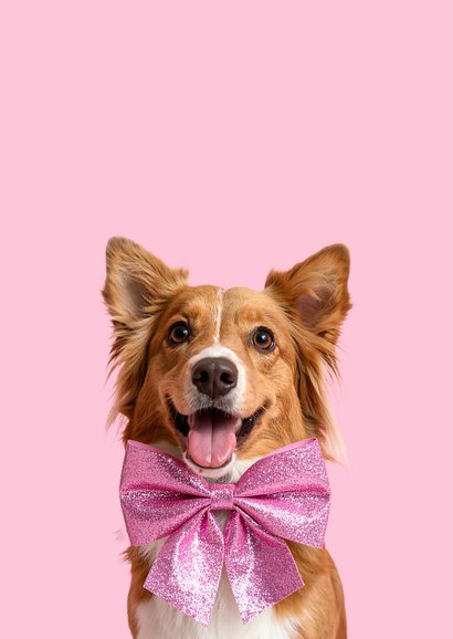 Weihnachtskarte Hunde mit Glitzerschleife auf rosa 2