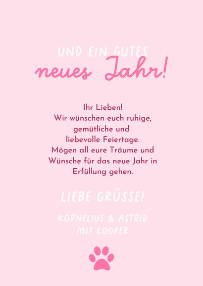 Weihnachtskarte Hunde mit Glitzerschleife auf rosa 3
