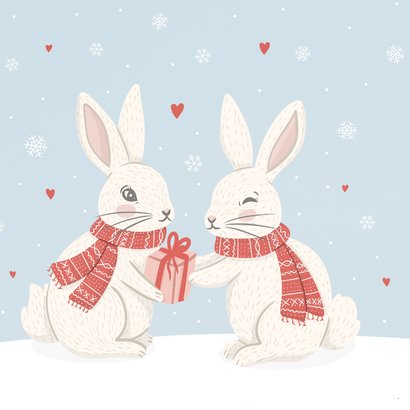 Weihnachtskarte Kaninchen mit Schal und Geschenk 2