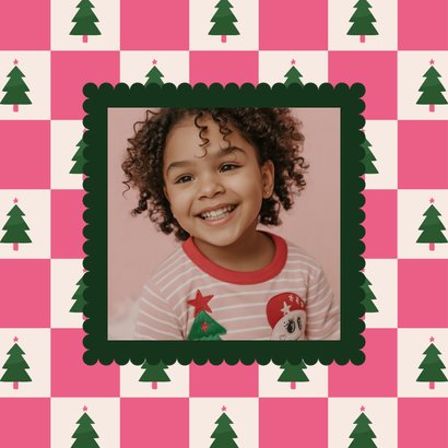 Weihnachtskarte Karomuster Weihnachtsbäume mit Foto 2