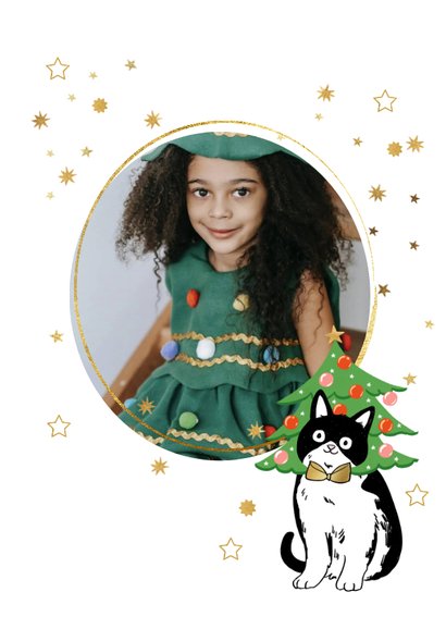 Weihnachtskarte Katze mit Weihnachtsbaum 2