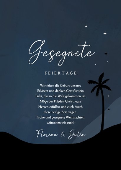 Weihnachtskarte Krippe Stall blauer Nachthimmel Stern 3