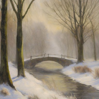 Weihnachtskarte Landschaft Brücke & Fluss 2