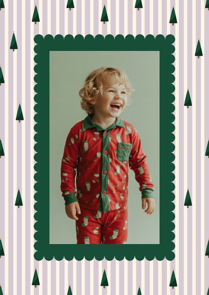 Weihnachtskarte lila gestreift Weihnachtsbäume mit Foto 2