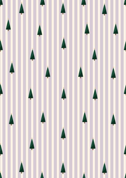 Weihnachtskarte lila gestreift Weihnachtsbäume mit Foto Rückseite