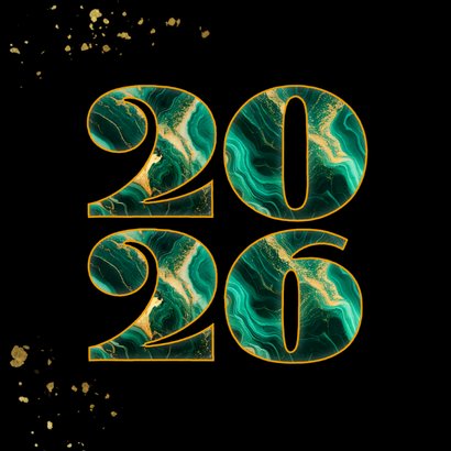Weihnachtskarte Marmor 2026 grün Goldkleckse geschäftlich 2
