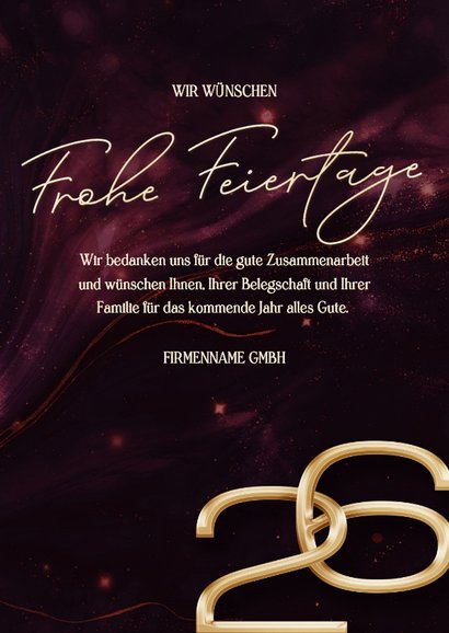 Weihnachtskarte Marmorlook dunkelrot Firmenlogo Fotos 3