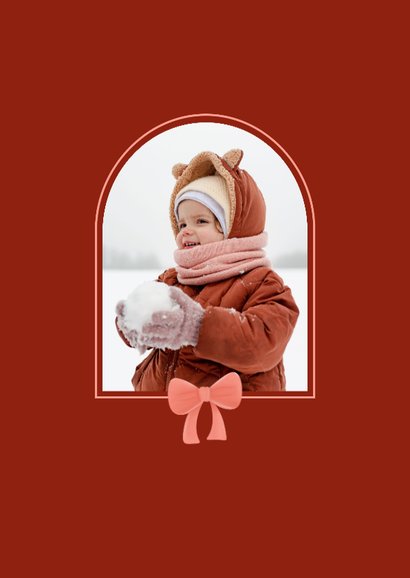 Weihnachtskarte mit Foto Bogen und Schleife auf rot 2