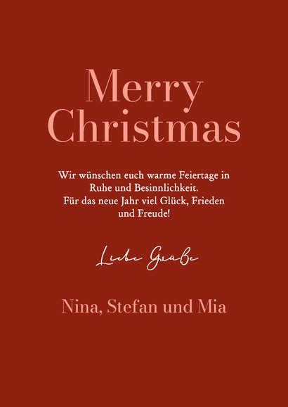 Weihnachtskarte mit Foto Bogen und Schleife auf rot 3