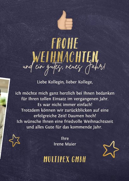 Weihnachtskarte Mitarbeiter Daumen hoch 3