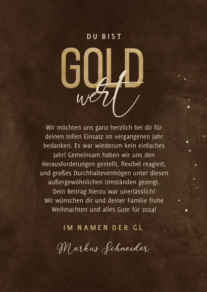Weihnachtskarte Mitarbeiter 'Gold wert' 3