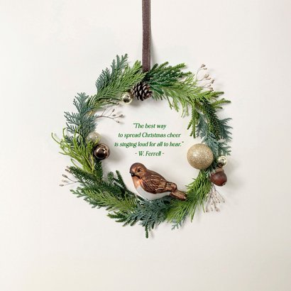 Weihnachtskarte natürlicher Kranz mit Vogel 2