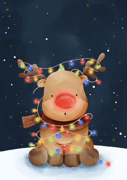 Weihnachtskarte 'Oh deer' Rentier bunte Lichterkette 2