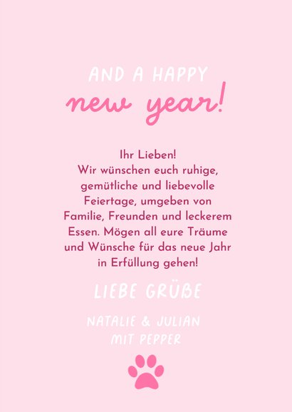 Weihnachtskarte rosa - Katze mit Schleife 3