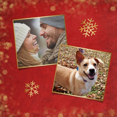 Weihnachtskarte rot mit Goldkonfetti und Fotos 2