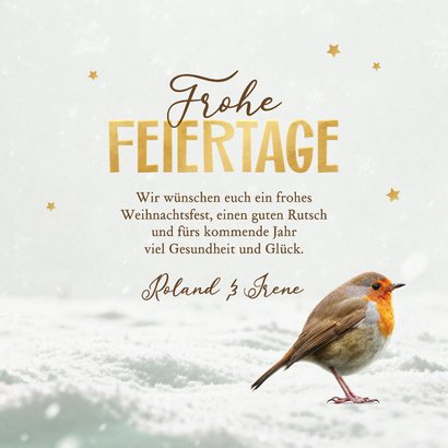 Weihnachtskarte Rotkehlchen im Schnee mit Foto 3