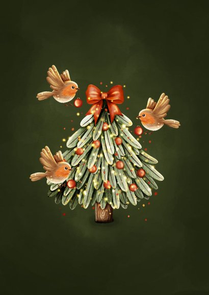 Weihnachtskarte Rotkehlchen Tannenbaum magische Feiertage 2