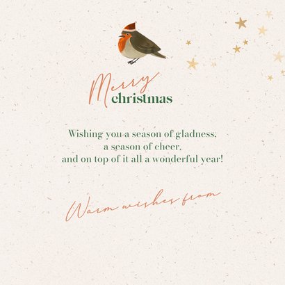 Weihnachtskarte Rotkelchen mit Weihnachtsmütze 3