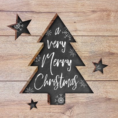Weihnachtskarte Tannenbaum und Sterne in Holz 2
