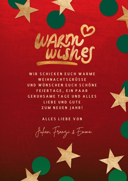 Weihnachtskarte 'Warm wishes' Foto und Sterne 3