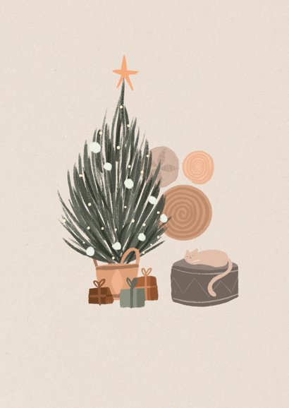 Weihnachtskarte Weihnachtsbaum & Katze 2