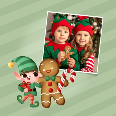 Weihnachtskarte Weihnachtself und Lebkuchenmännchen 2