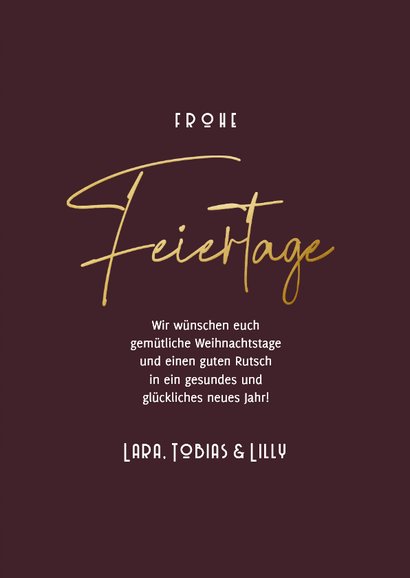 Weihnachtskarte weinrot 'Frohe Feiertage' 3
