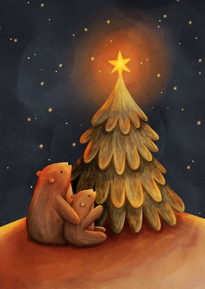 Weihnachtskarte zwei Bären mit Weihnachtsbaum 2