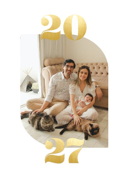 Weiße Fotokarte mit goldenen Ziffern 2027 2