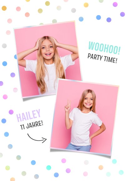 Weiße Partyeinladung bunte Konfetti 11. Kindergeburtstag 2