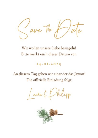 Winter Save-the-Date-Hochzeitskarte Tannenzweige 3